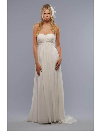 Elegant Strapless Floor Length Chiffon Maternity Wedding Dresses/ Inexpensive Ivory Bridal Gowns
