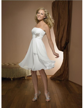 Newest Empire Strapless Short Beach Wedding Dresses/ Custom Knee Length Chiffon Reception Wedding Gowns