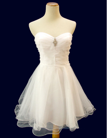 Cute Ivory Short Tulle Homecoming Party  Dresses with Brooch Detail