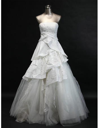 Inexpensive Elegant A-Line Strapless Long Church Bridal Wedding Dresses