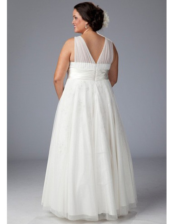 Elegant A-Line V-Neck Floor Length White Chiffon Plus Size Wedding ...