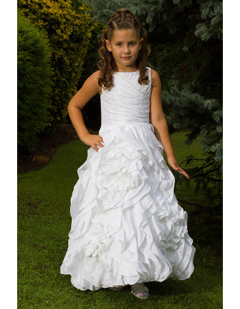 Beautiful Gorgeous A-Line Bateau Ankle Length Ruffle Taffeta Pleated White Flower Girl/ First Communion Dresses