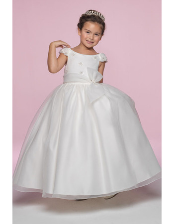 Princess Custom Ball Gown Round Beading Embroidery Satin Organza Flower Girl/ Ankle Length Full lined First Communion Dresses wi