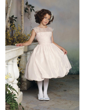 Affordable Knee Length Taffeta First Communion Flower Girl Dresses with Beading and Ruching