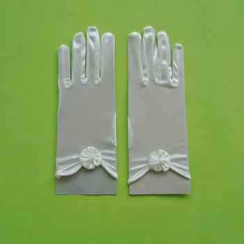 Short Wrist Elastic Satin Gloves with Flowers for Girls