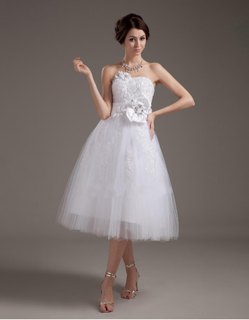Romantic Spring A-Line Knee Length Tulle Wedding Dresses with Beaded Applique