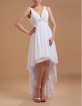 Beautiful Beaded Empire V-Neck Chiffon High-Low Summer Beach Wedding Dresses