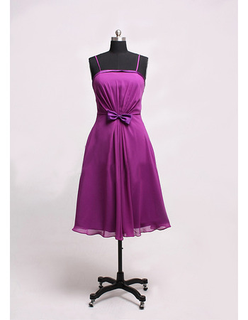 Petite A-Line Spaghetti Straps Lace-up Knee Length Chiffon Bridesmaid Dresses with Bowknot
