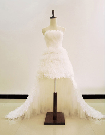 Special and Beautiful A-Line Strapless Mini/ Short Wedding Dresses with Detachable Train