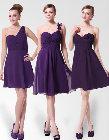 Designer A-Line Short Purple Chiffon Bridesmaid Dresses for Summer Wedding