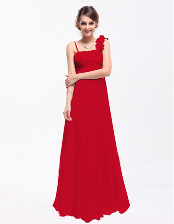 Inexpensive Empire Asymmetric Neck Floor Length Chiffon Bridesmaid Dresses with Ruched Bodice