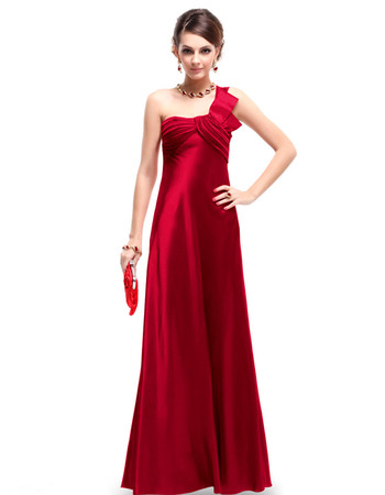 Discount One Shoulder Floor Length Satin Evening Party Dresses with Modified Bow Detail
