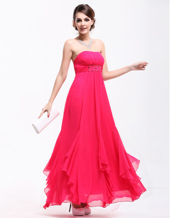 Romantic A-Line Strapless Long Chiffon Evening Party Dresses with Godet Skirt