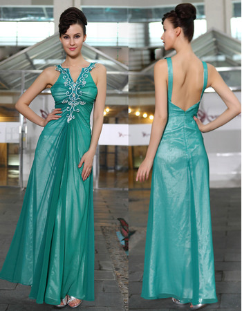 Excellent Sheath V-Neck Ankle Length Tulle Evening Party Dresses with Beading Detail