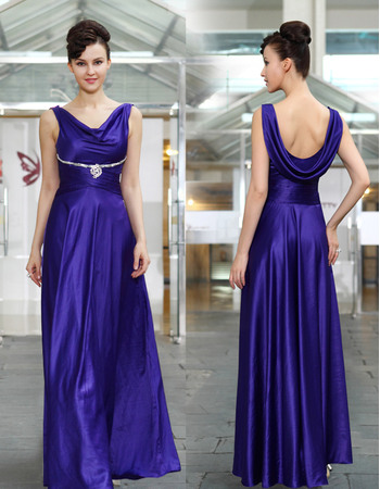 Vintage Long Length Satin Evening Party Dresses with Cowl Back