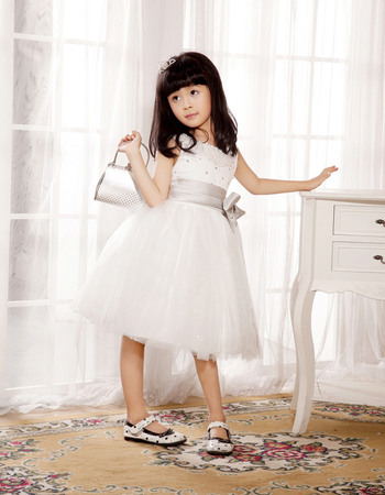 Newest A-Line Round/Scoop Knee Length Empire Flower Girl/ First Communion Dresses