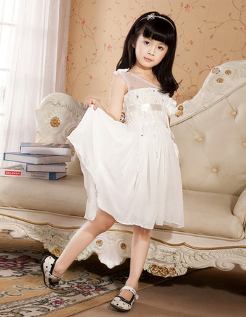 Classy A-line One Shoulder Knee Length Chiffon Lace Flower Girl Dresses with Crystal Detailing
