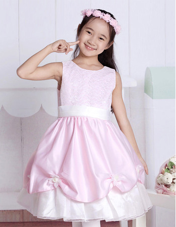 Discount Pretty A-Line Round Neck Knee Length Pick-up Satin Organza Wedding/Party Flower Girl Dresses