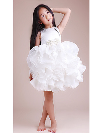 Amazing Pretty Ball Gown Beaded Round Nekc Mini/ Short Organza Ruffle Wedding/Evening Flower Girl Dresses with Ruffles Galore