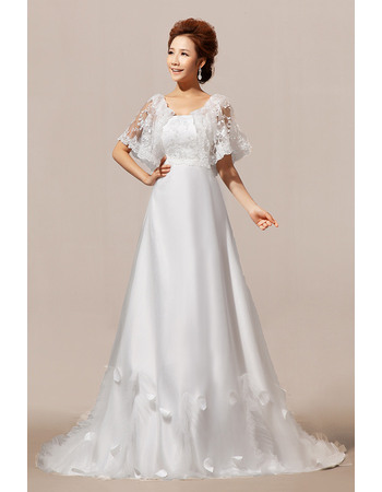 Newest Lace Sleeves A-Line Sweep Floor Length Wedding Dresses for Spring