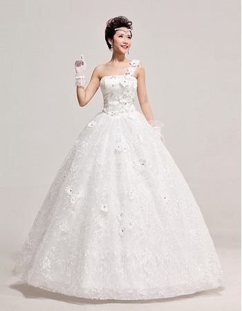 Beautiful One Shoulder Satin Organza Ball Gown Floor Length Wedding Dresses