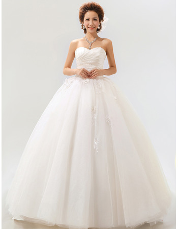 Pretty Ball Gown Sweetheart Floor Length Satin Dresses for Spring Wedding