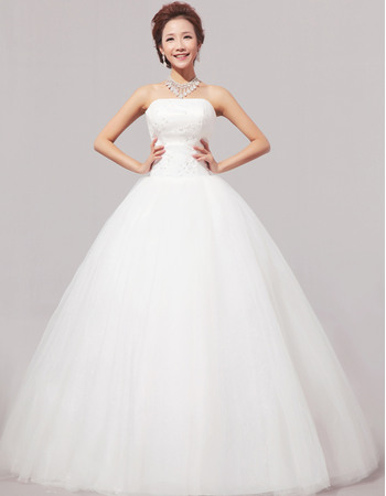 Elegant Ball Gown Strapless Floor Length Satin Organza Dresses for Spring Wedding
