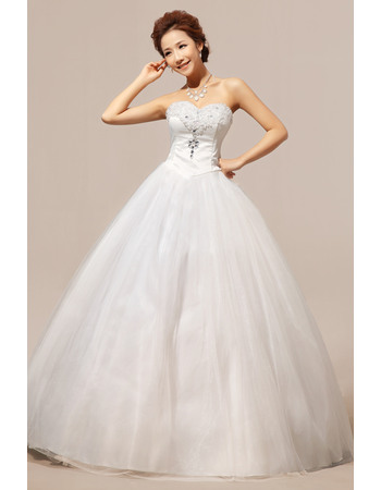 Inexpensive Ball Gown Sweetheart Floor Length Satin Organza Wedding Dresses