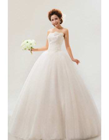 Fabulous Strapless Floor Length Satin Organza Ball Gown Dresses for Spring Wedding