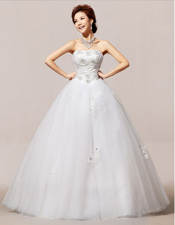 Discount Ball Gown Strapless Floor Length Satin Organza Wedding Dresses