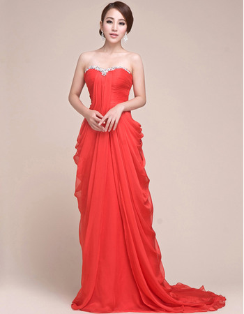 Affordable Beaded Sweetheart Long Length Chiffon Evening Prom Dresses with Side Draped