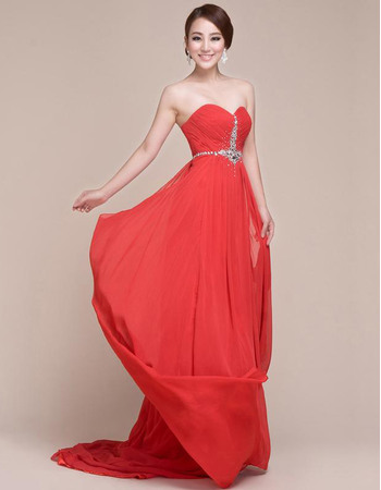 Graceful A-line Sweetheart Long Length Chiffon Evening Party Dresses with Beading Detail