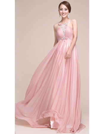 Plunging-V neckline Pleated Chiffon Formal Evening Party Dresses with Beading Detail