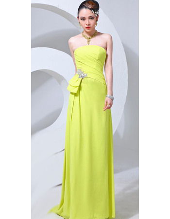 Simple Strapless Floor Length Chiffon Evening Party Dresses with Modified Bow Detail