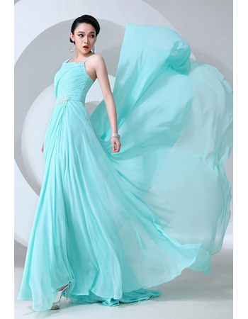 Elegant Asymmetric Shoulder Pleated Chiffon Evening Party Dresses