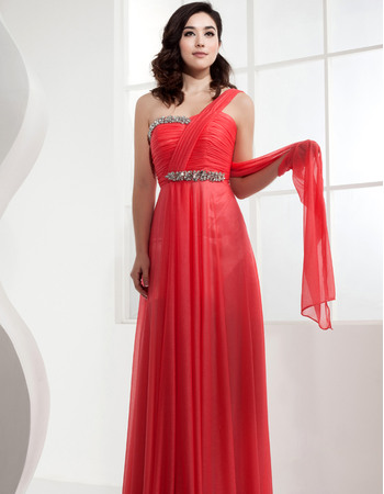 Sweet One Shoulder Chiffon Evening Party Dresses with Crystal Detail