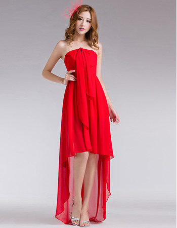 Simple Sheath Strapless Chiffon Evening Party Dresses with High-Low Skirt