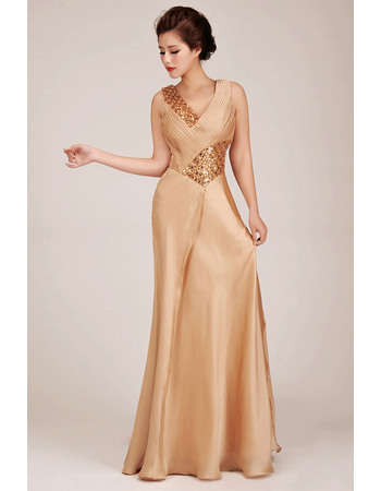 Stylish Sheath V-Neck Floor Length Formal Evening Dresses with Beaded Embellished