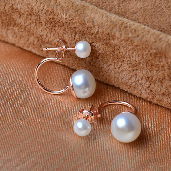Cute Golden/ Silver Off-Round Freshwater Natural Pearl Earring Set