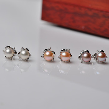 White/ Pink/ Purple Off-Round Freshwater Natural Pearl Earring Set