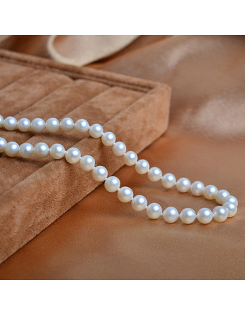 Inexpensive Classic White 6.5 - 7.5mm Freshwater Round Pearl Necklaces