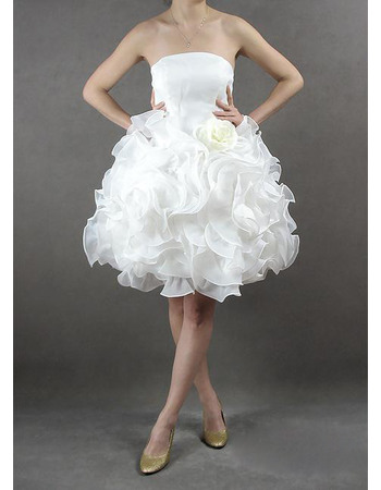 Romantic Strapless Short Organza Reception Wedding Dresses with Ruffles Galore Skirt