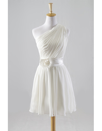 Simple One Shoulder Chiffon A-Line Pleated Short Bridesmaid Dresses