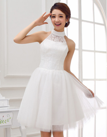 Classy Mandarin Collar Lace A-Line Short Dresses for Wedding Reception