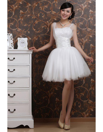 Discount Satin Tulle Straps A-Line Short Summer Beach Wedding Dresses with Sequined Bodice