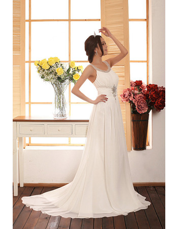 Perfect and Elegant Beaded Scoop Neck Sweep Train Chiffon Wedding Dresses
