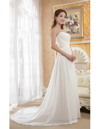Ethereal Beaded Bodice A-Line Sweetheart Court Train Chiffon Wedding Dresses