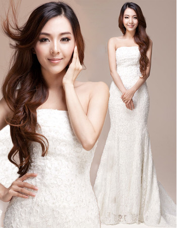 Clean and Modern Mermaid Strapless Sweep Train Formal Lace Wedding Dresses