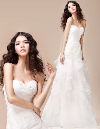Pretty Ruched Sweetheart A-Line Organza Wedding Dresses with Layered Draped High-Low Skirt
