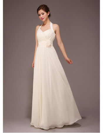 Formal and Elegant Halter Chiffon Floor Length A-Line Bridesmaid Dresses for Summer